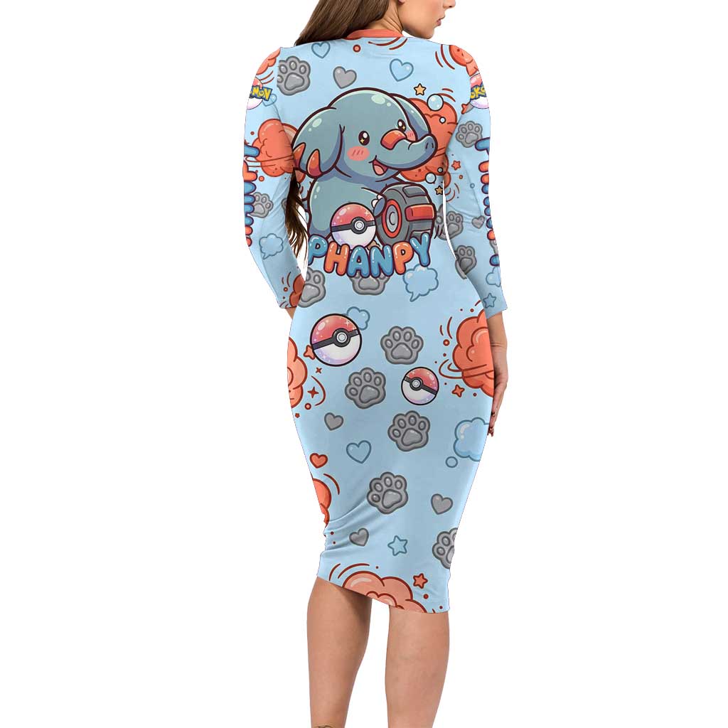 Phanpy Long Sleeve Bodycon Dress Playful Kawaii Cloud Burst Art