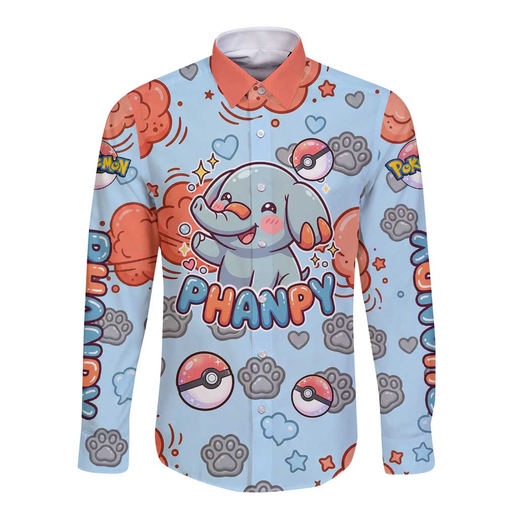 Phanpy Long Sleeve Button Shirt Playful Kawaii Cloud Burst Art