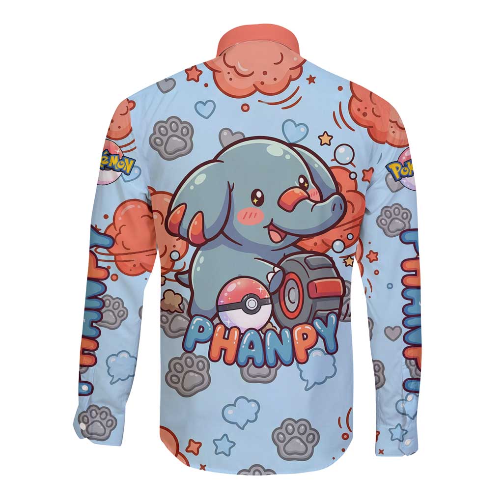 Phanpy Long Sleeve Button Shirt Playful Kawaii Cloud Burst Art