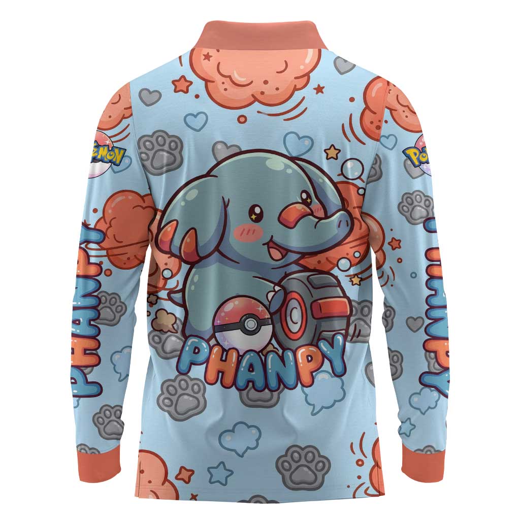 Phanpy Long Sleeve Polo Shirt Playful Kawaii Cloud Burst Art