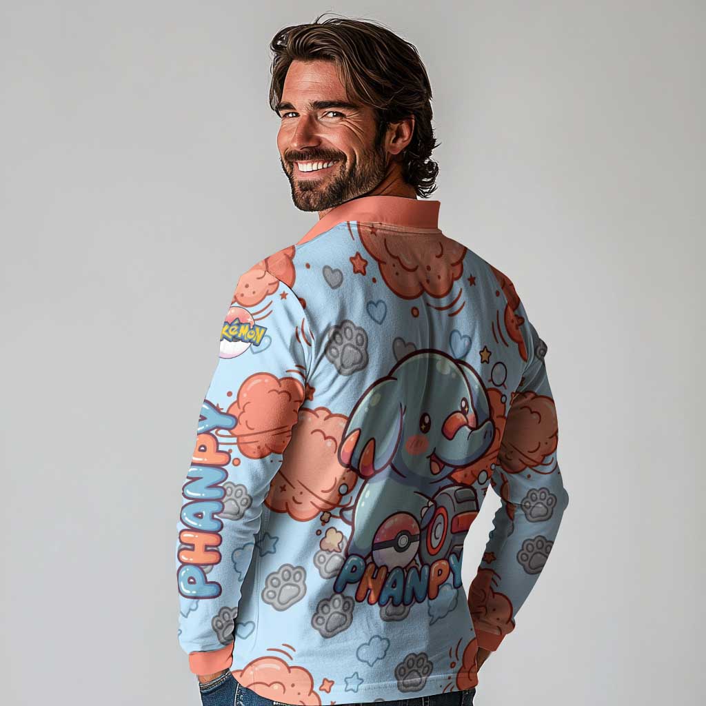 Phanpy Long Sleeve Polo Shirt Playful Kawaii Cloud Burst Art