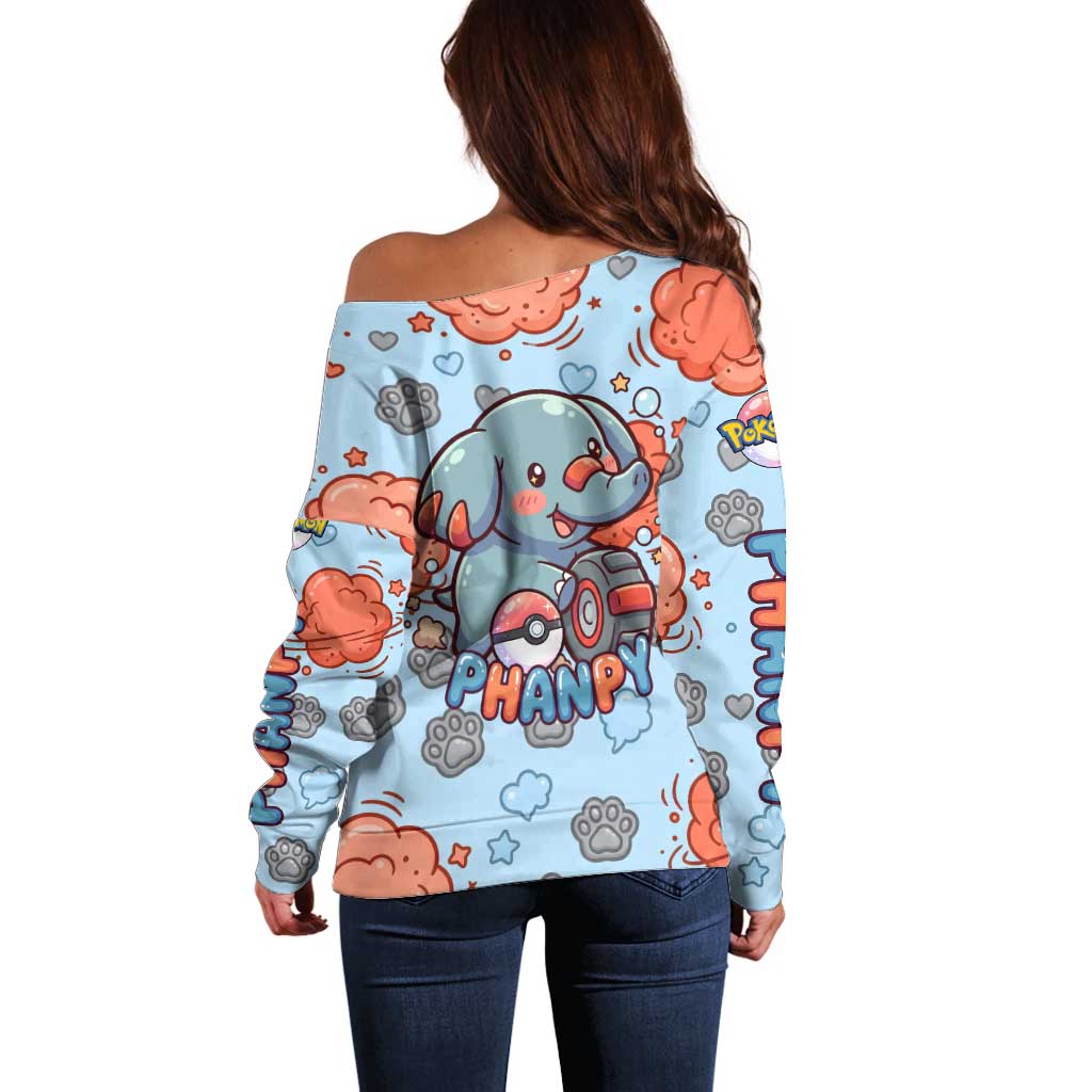 Phanpy Off Shoulder Sweater Playful Kawaii Cloud Burst Art