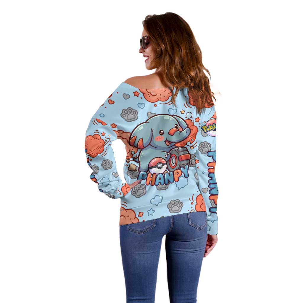 Phanpy Off Shoulder Sweater Playful Kawaii Cloud Burst Art