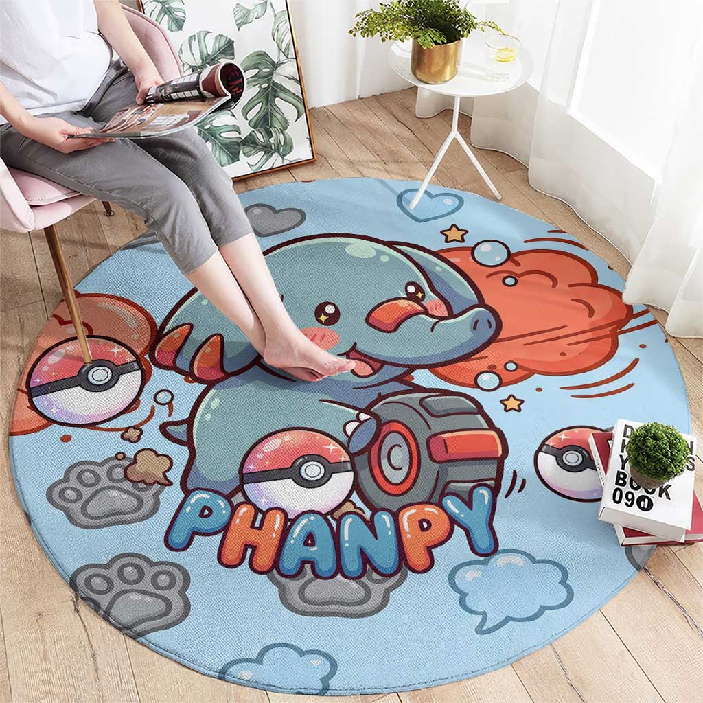 Phanpy Round Carpet Playful Kawaii Cloud Burst Art