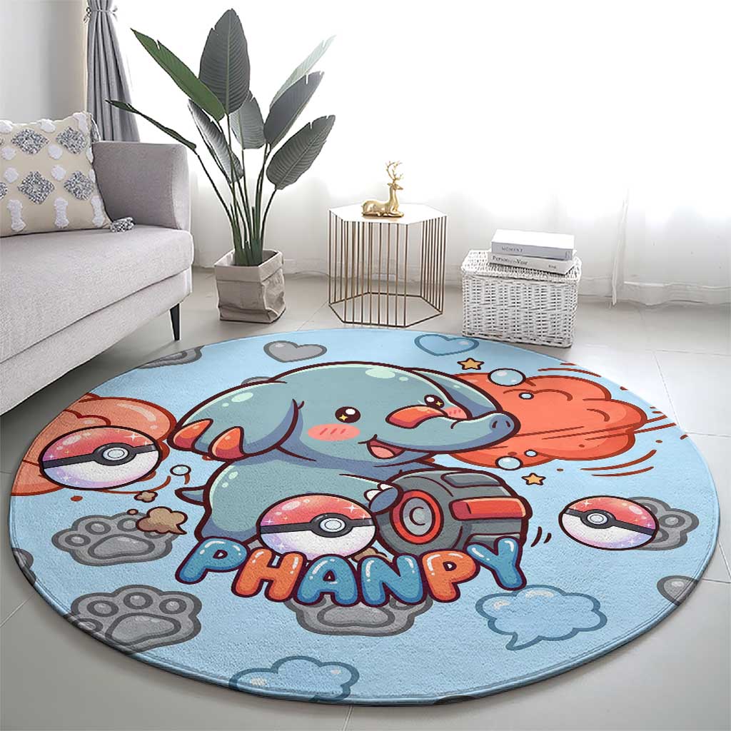 Phanpy Round Carpet Playful Kawaii Cloud Burst Art