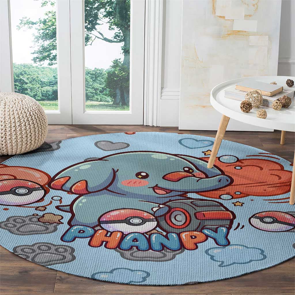 Phanpy Round Carpet Playful Kawaii Cloud Burst Art