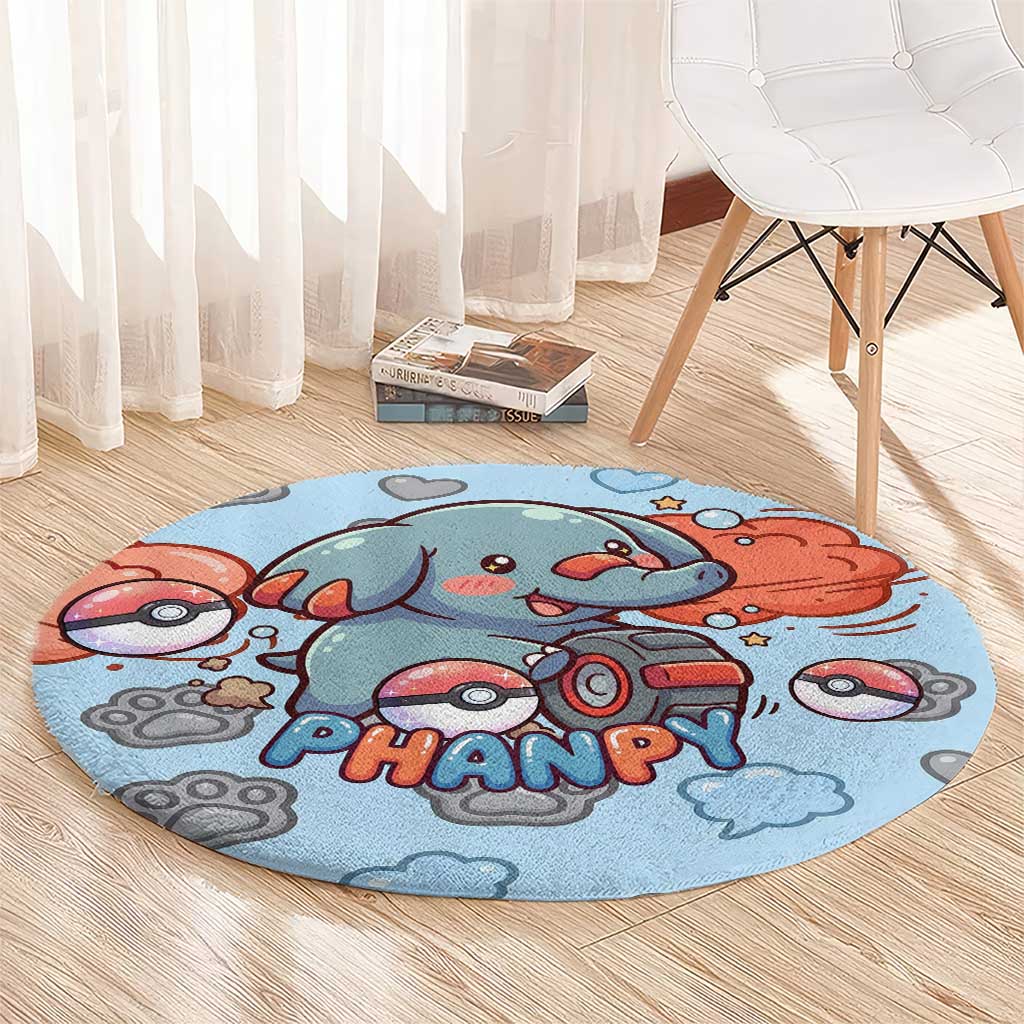 Phanpy Round Carpet Playful Kawaii Cloud Burst Art
