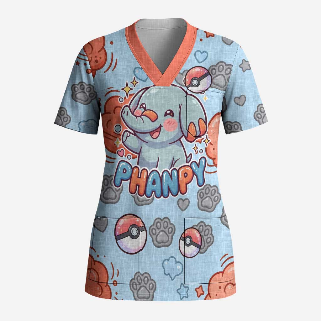 Phanpy Scrub Top Playful Kawaii Cloud Burst Art