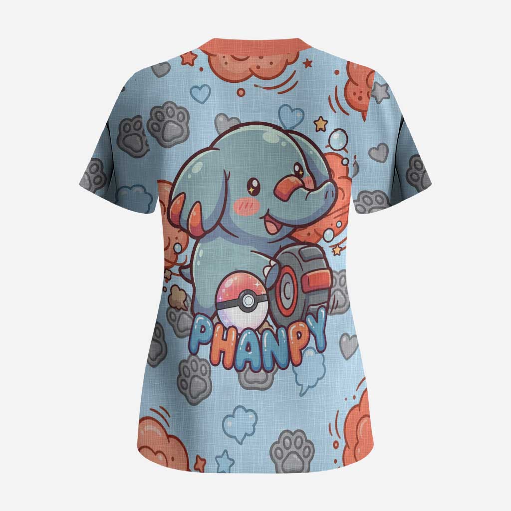 Phanpy Scrub Top Playful Kawaii Cloud Burst Art