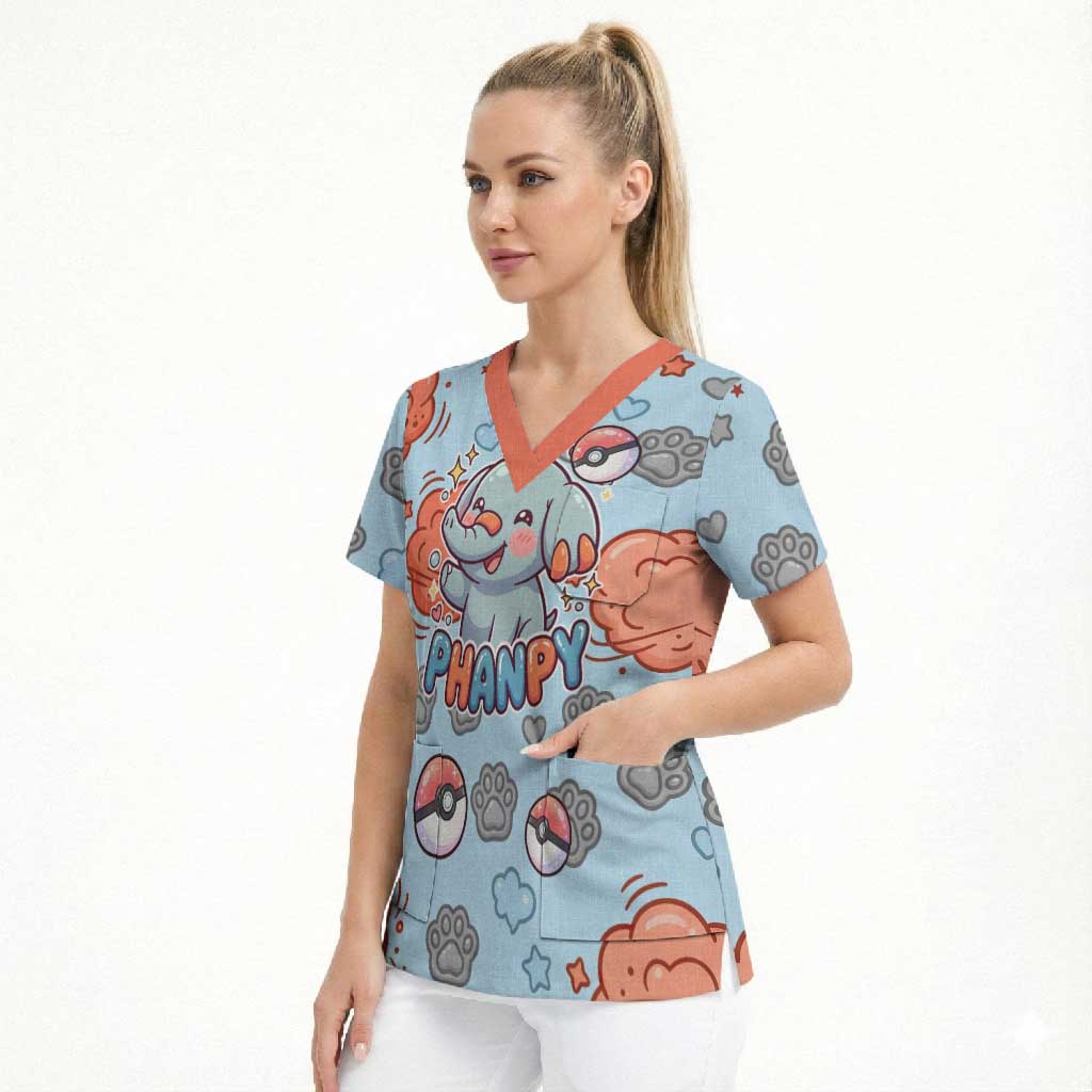 Phanpy Scrub Top Playful Kawaii Cloud Burst Art