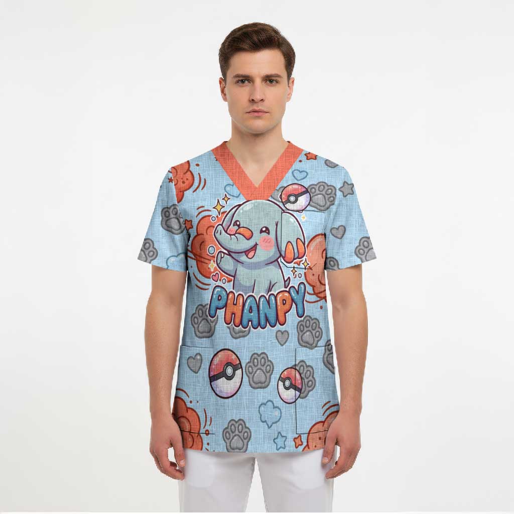 Phanpy Scrub Top Playful Kawaii Cloud Burst Art