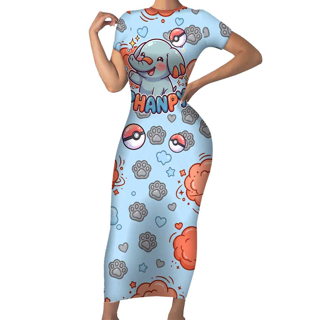 Phanpy Short Sleeve Bodycon Dress Playful Kawaii Cloud Burst Art