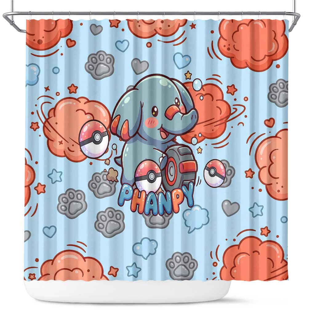 Phanpy Shower Curtain Playful Kawaii Cloud Burst Art