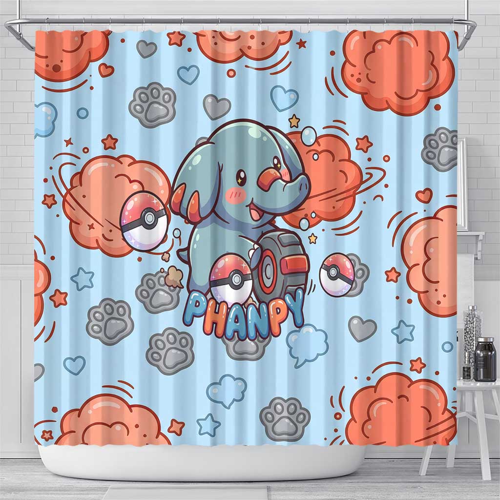 Phanpy Shower Curtain Playful Kawaii Cloud Burst Art