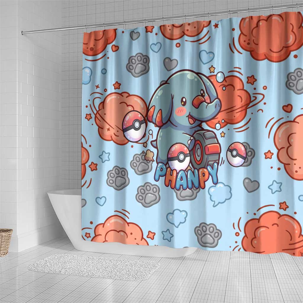 Phanpy Shower Curtain Playful Kawaii Cloud Burst Art
