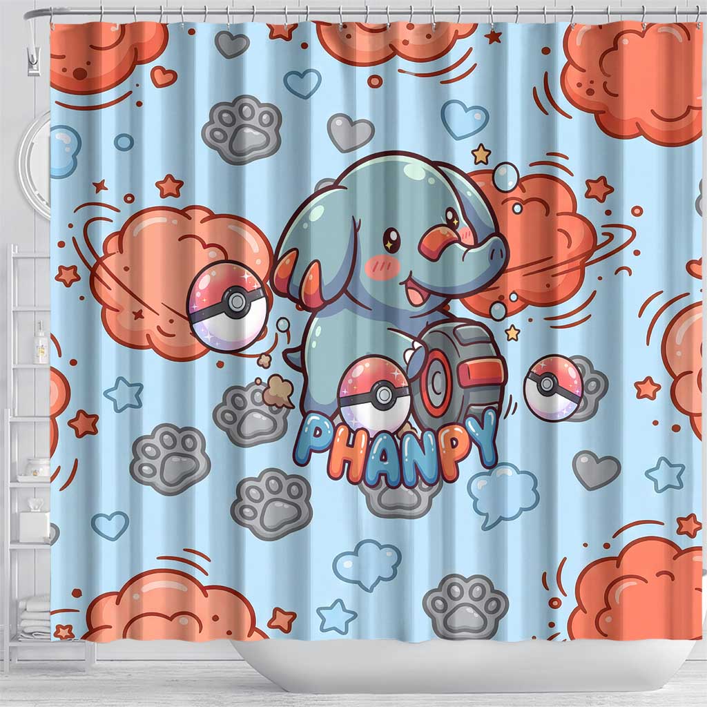 Phanpy Shower Curtain Playful Kawaii Cloud Burst Art