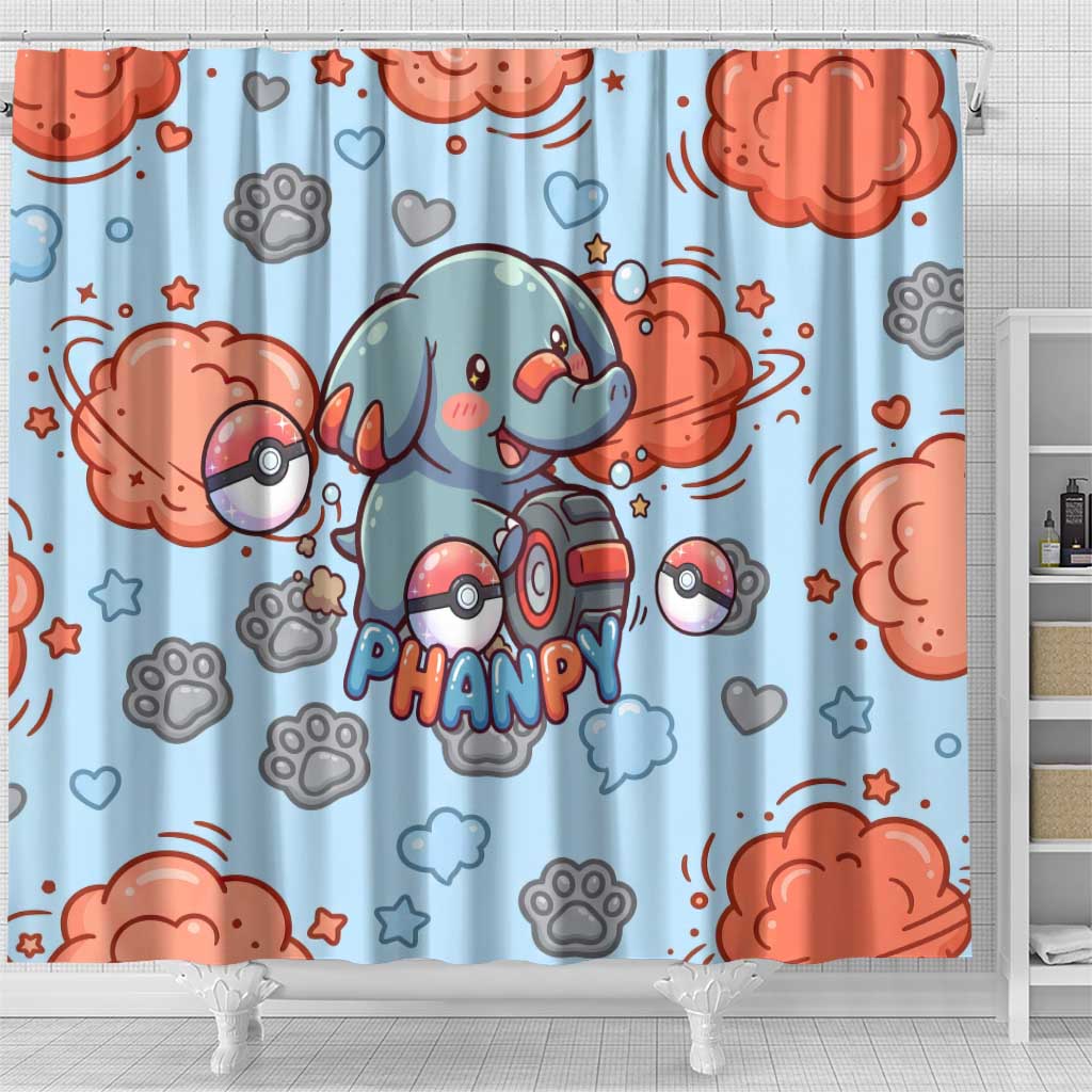 Phanpy Shower Curtain Playful Kawaii Cloud Burst Art