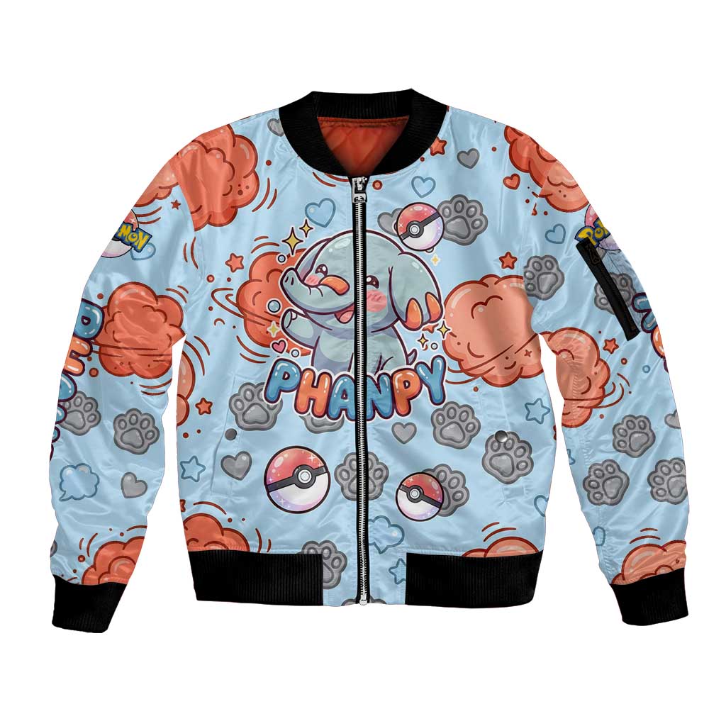 Phanpy Sleeve Zip Bomber Jacket Playful Kawaii Cloud Burst Art