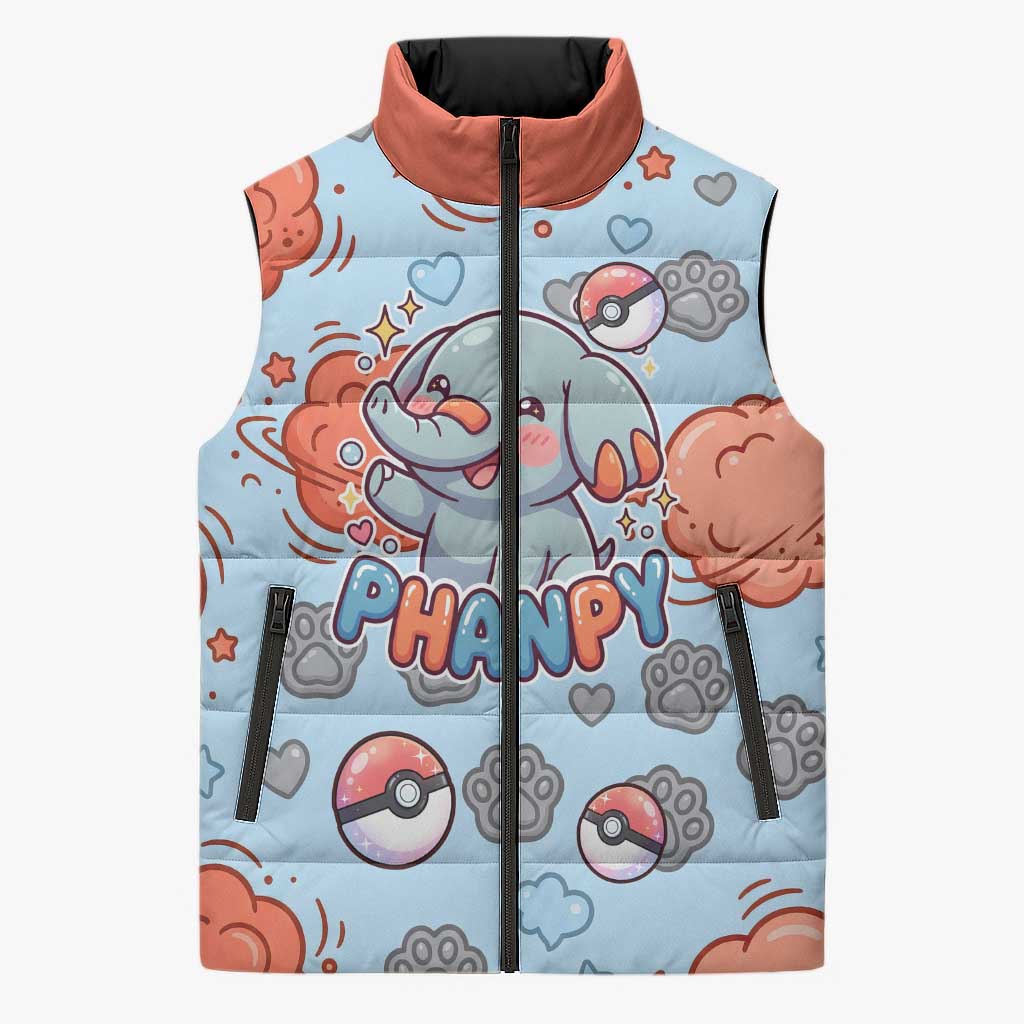 Phanpy Sleeveless Puffer Jacket Playful Kawaii Cloud Burst Art
