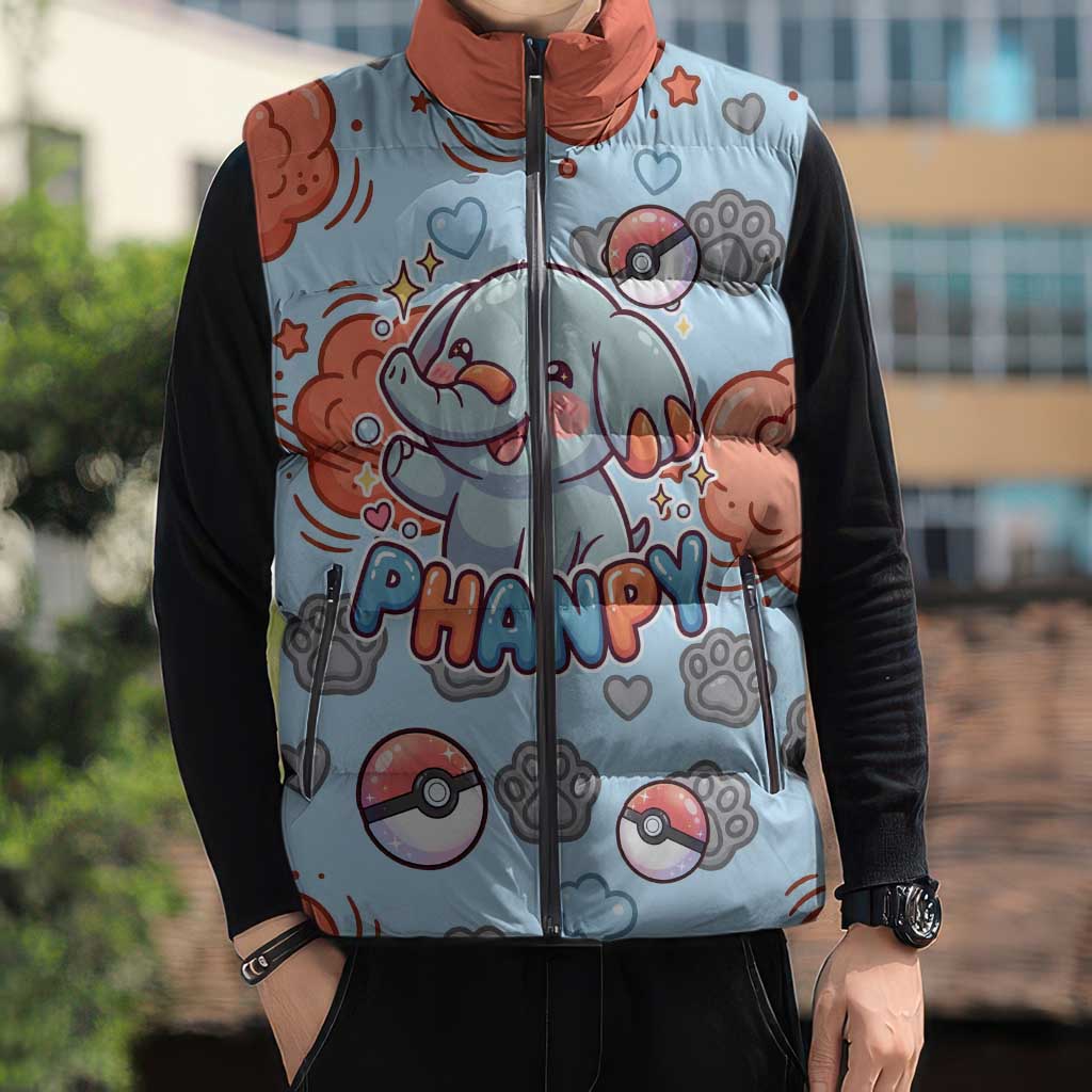 Phanpy Sleeveless Puffer Jacket Playful Kawaii Cloud Burst Art