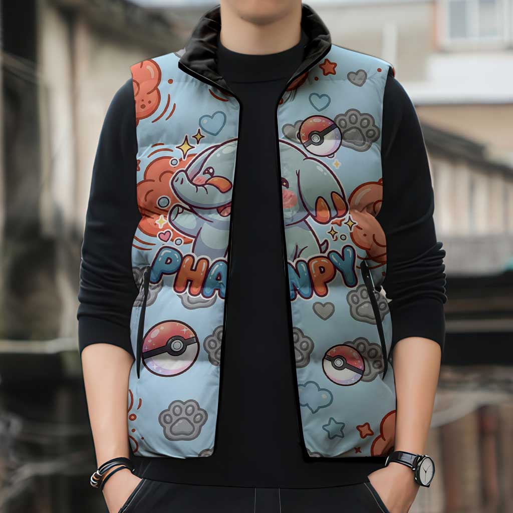 Phanpy Sleeveless Puffer Jacket Playful Kawaii Cloud Burst Art