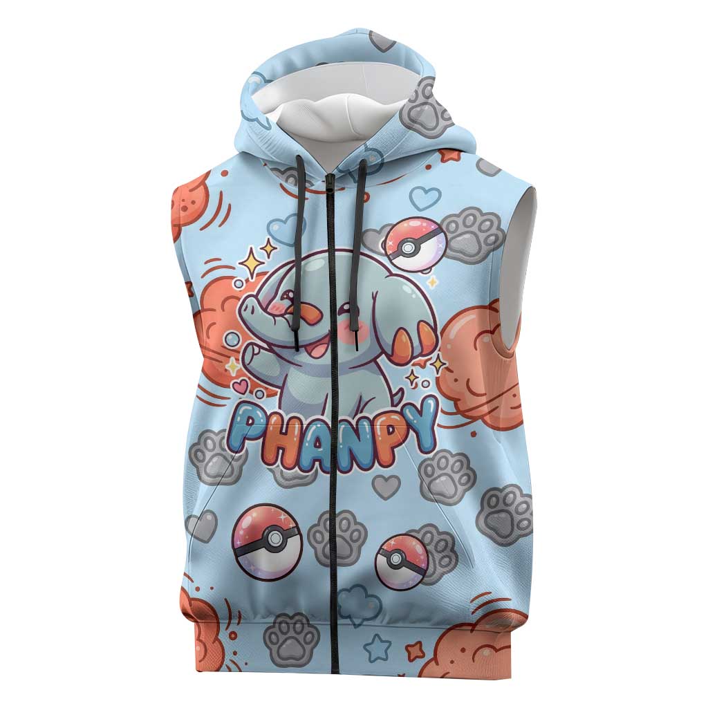 Phanpy Sleeveless Zip Hoodie Playful Kawaii Cloud Burst Art