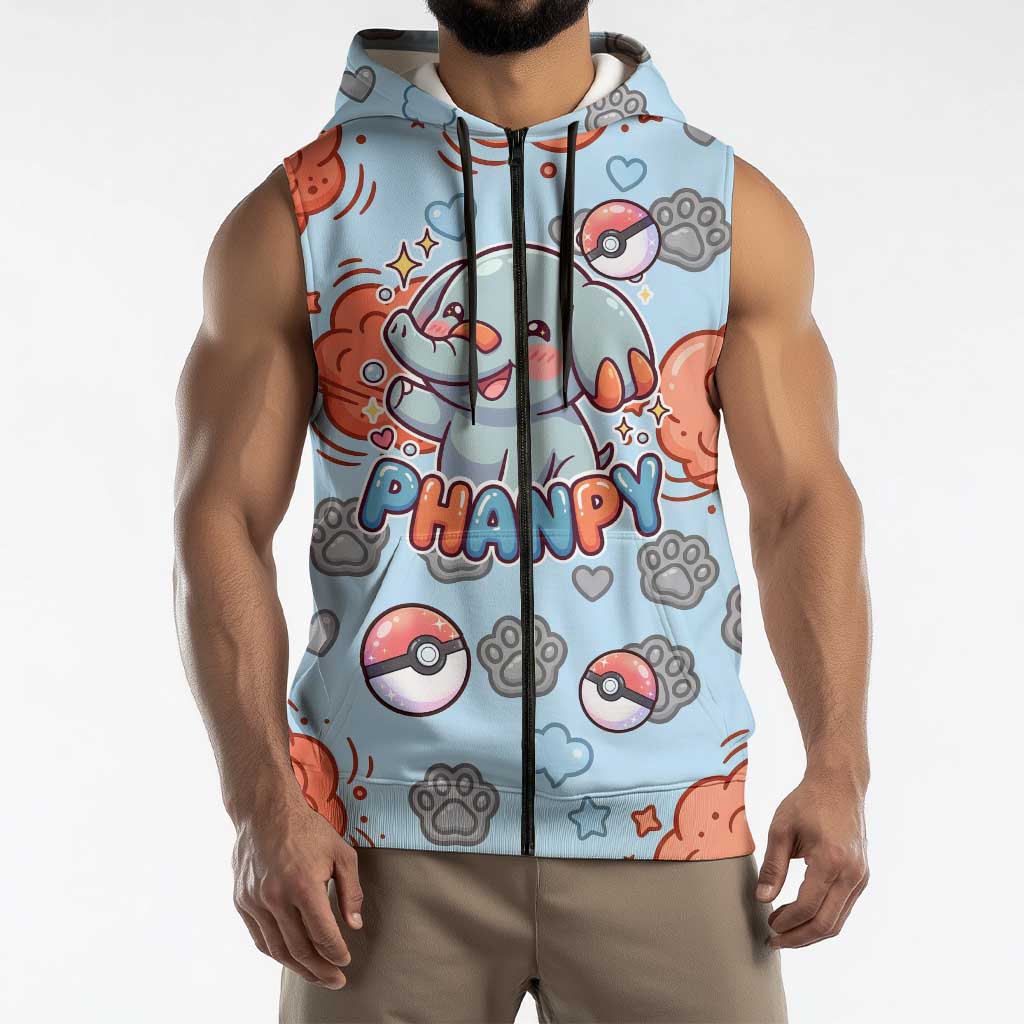 Phanpy Sleeveless Zip Hoodie Playful Kawaii Cloud Burst Art
