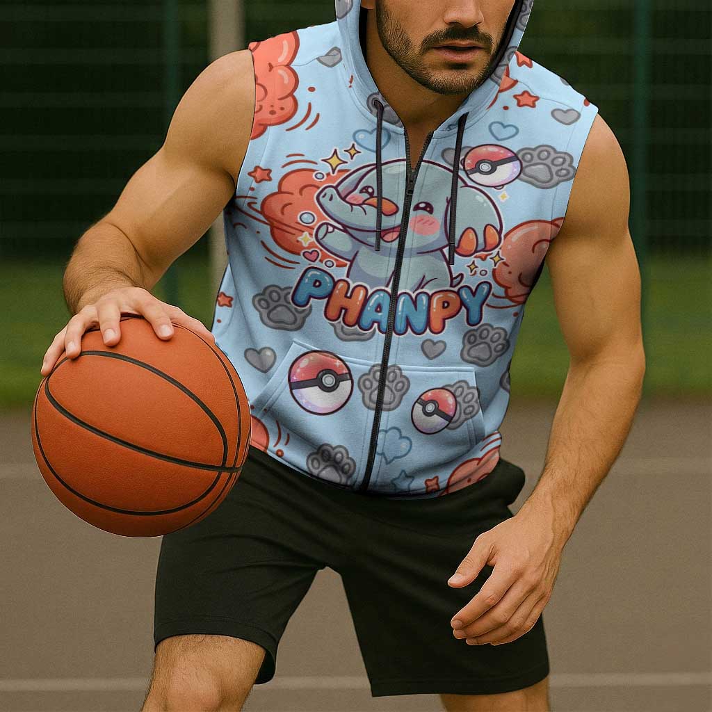 Phanpy Sleeveless Zip Hoodie Playful Kawaii Cloud Burst Art