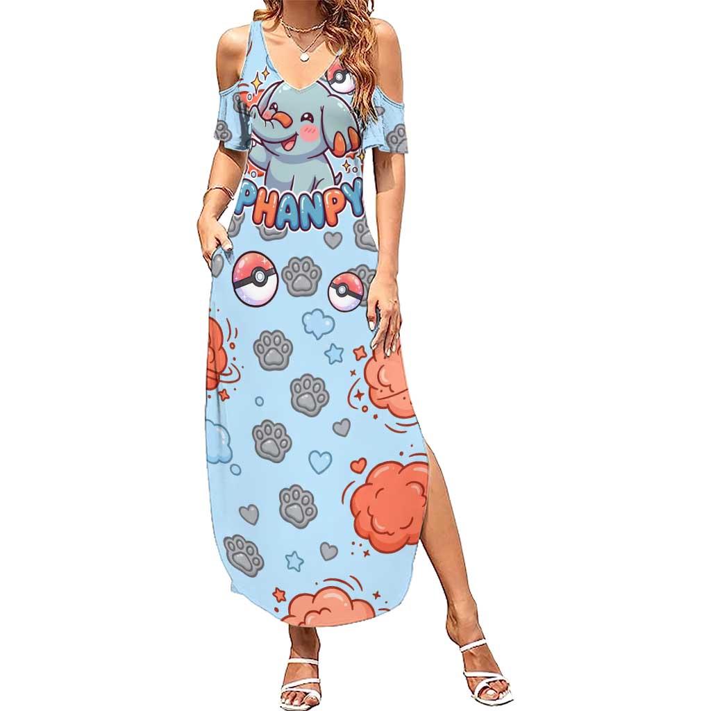 Phanpy Summer Maxi Dress Playful Kawaii Cloud Burst Art