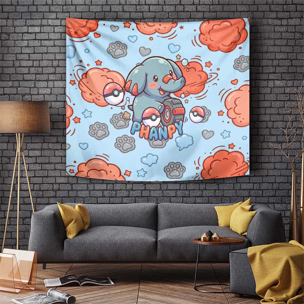 Phanpy Tapestry Playful Kawaii Cloud Burst Art