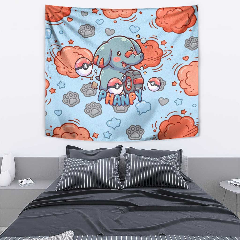 Phanpy Tapestry Playful Kawaii Cloud Burst Art