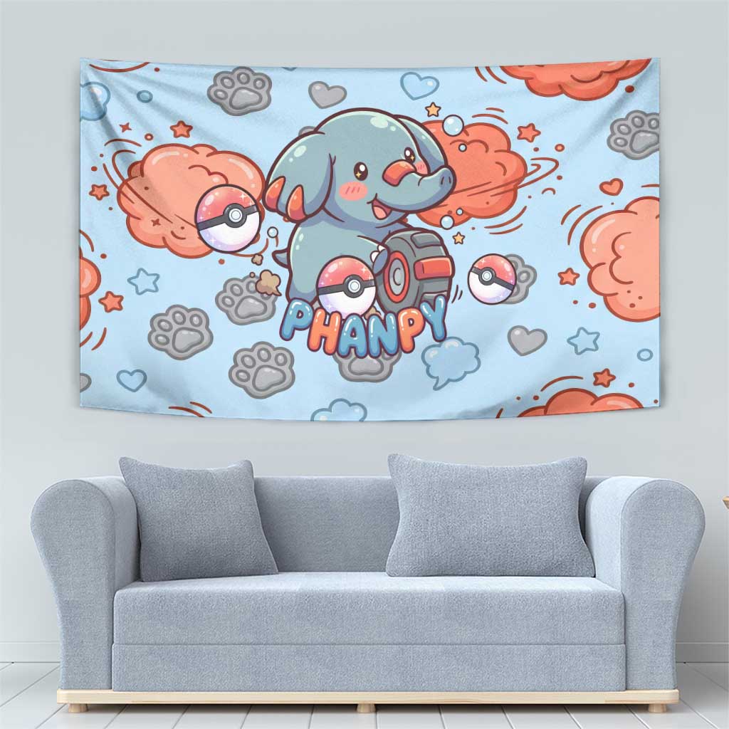 Phanpy Tapestry Playful Kawaii Cloud Burst Art