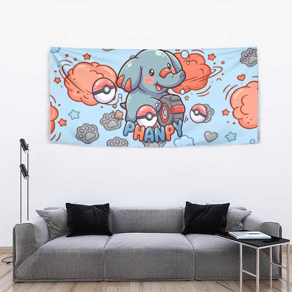 Phanpy Tapestry Playful Kawaii Cloud Burst Art