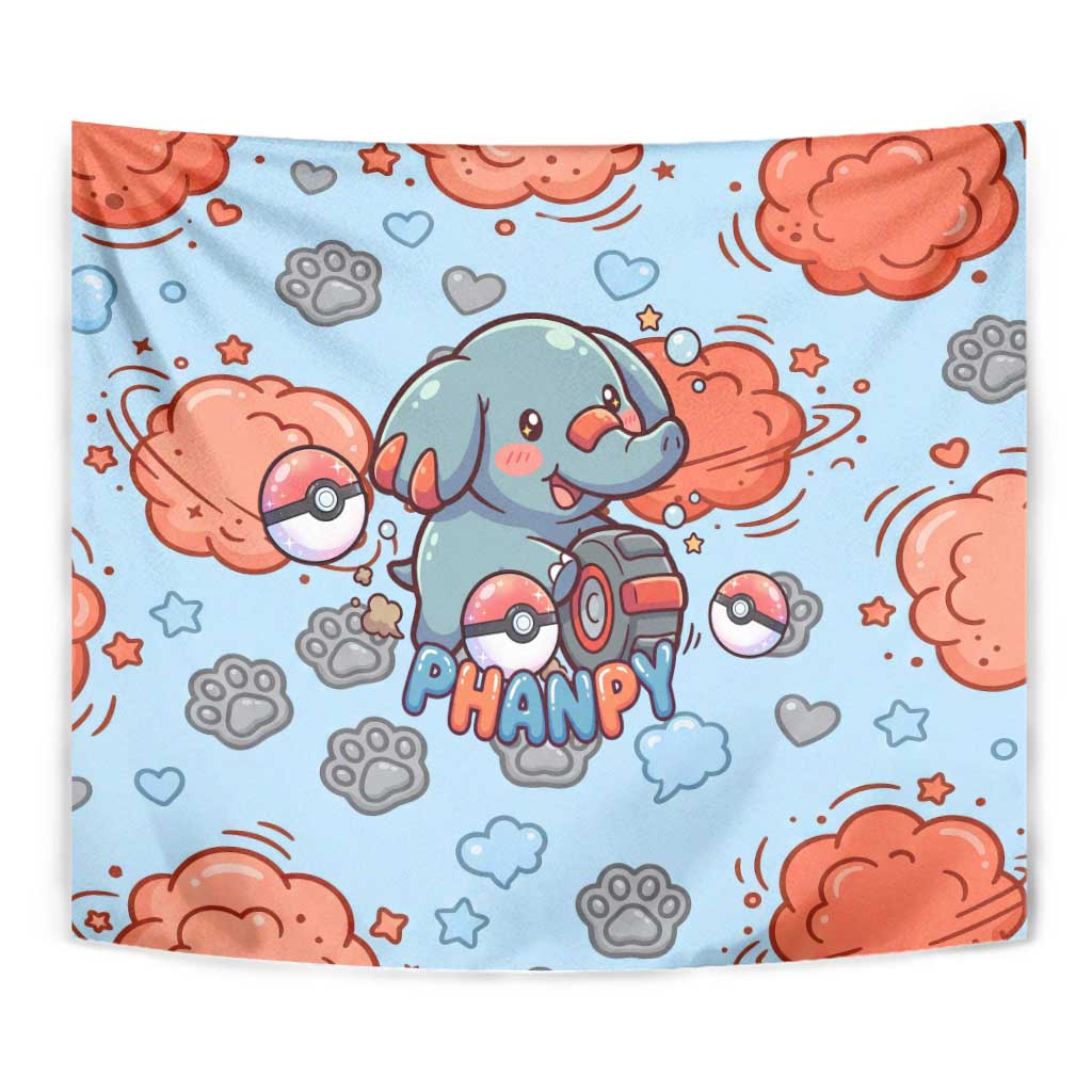 Phanpy Tapestry Playful Kawaii Cloud Burst Art