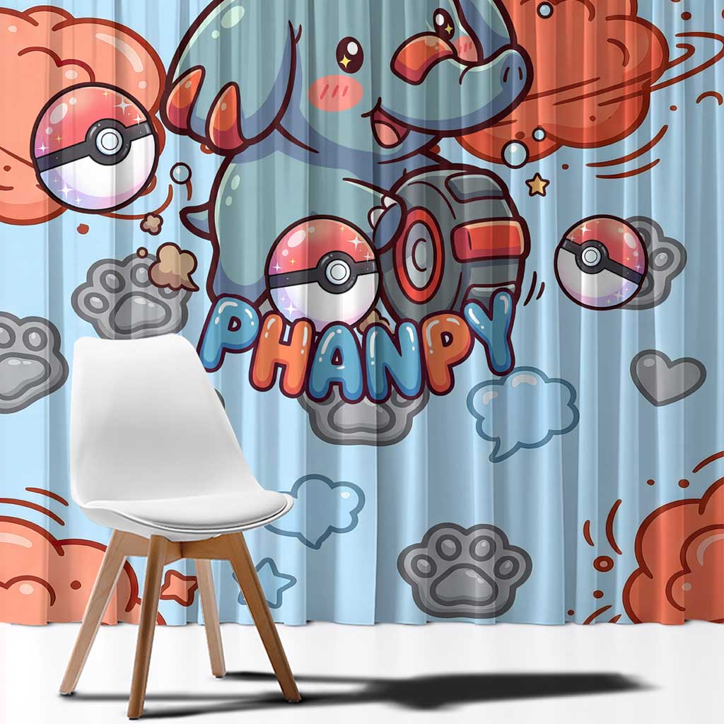 Phanpy Window Curtain Playful Kawaii Cloud Burst Art