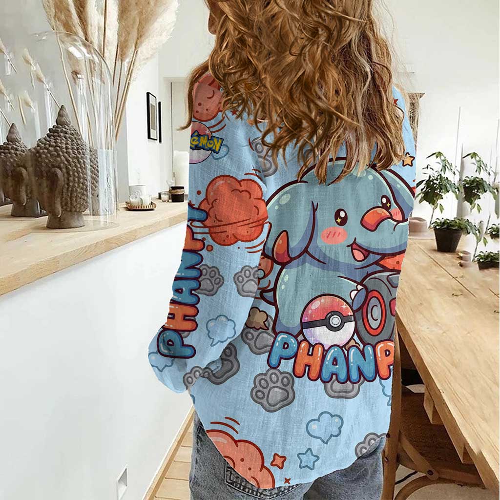 Phanpy Women Casual Shirt Playful Kawaii Cloud Burst Art