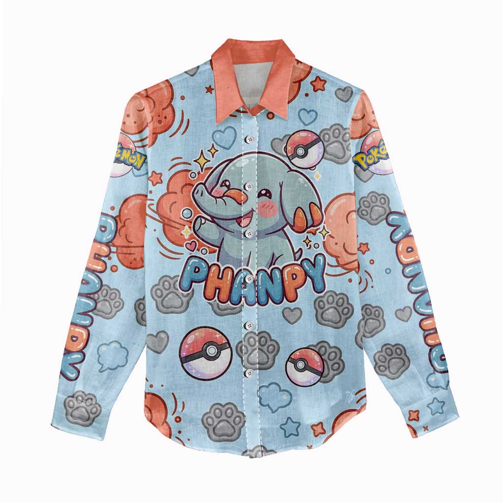 Phanpy Women Casual Shirt Playful Kawaii Cloud Burst Art