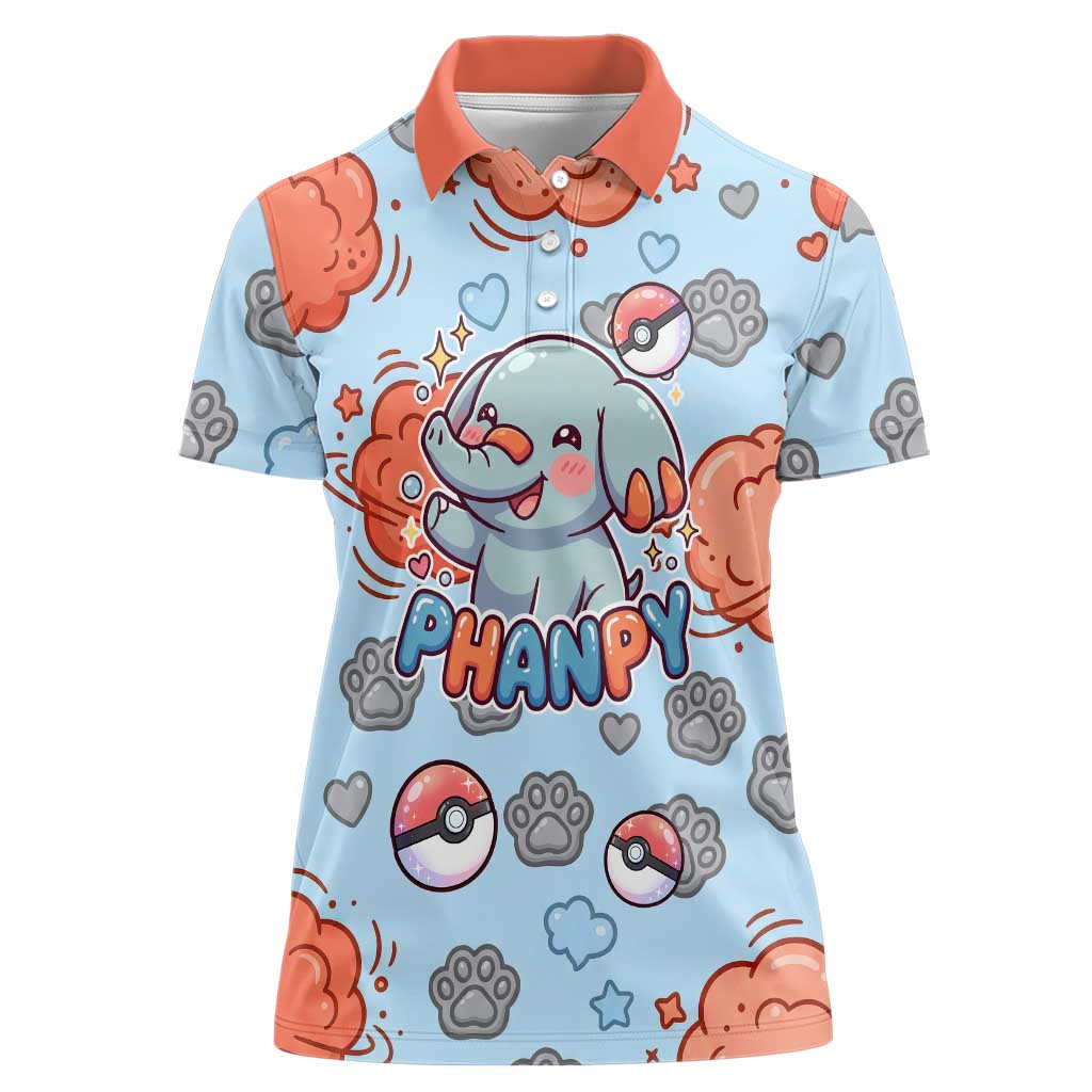 Phanpy Women Polo Shirt Playful Kawaii Cloud Burst Art