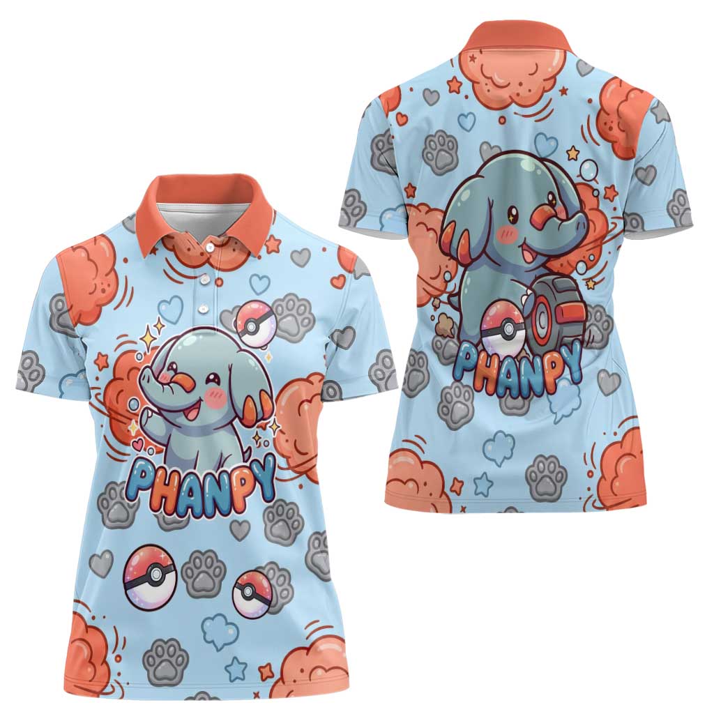 Phanpy Women Polo Shirt Playful Kawaii Cloud Burst Art
