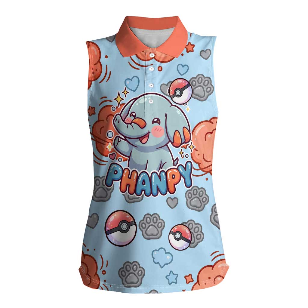 Phanpy Women Sleeveless Polo Shirt Playful Kawaii Cloud Burst Art