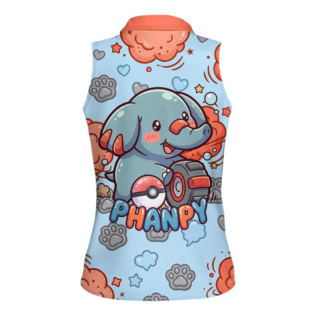 Phanpy Women Sleeveless Polo Shirt Playful Kawaii Cloud Burst Art