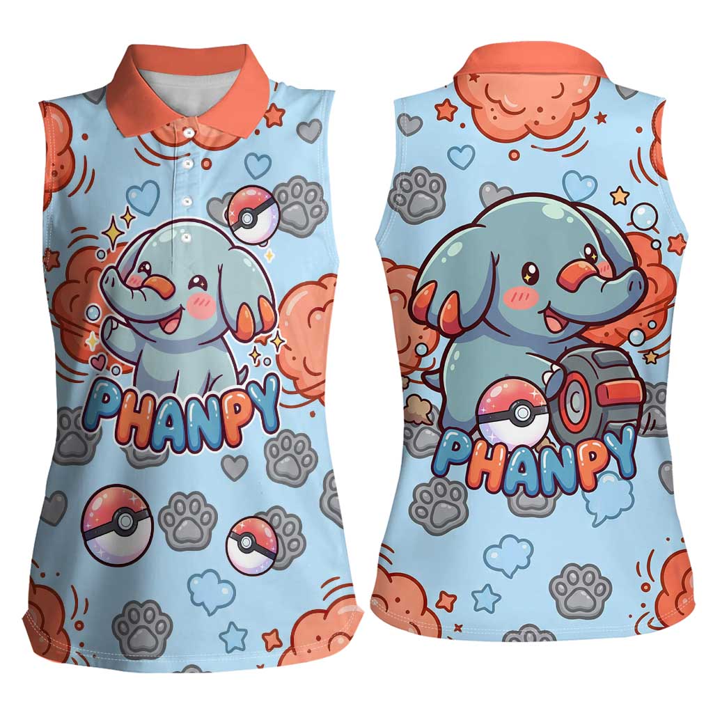 Phanpy Women Sleeveless Polo Shirt Playful Kawaii Cloud Burst Art