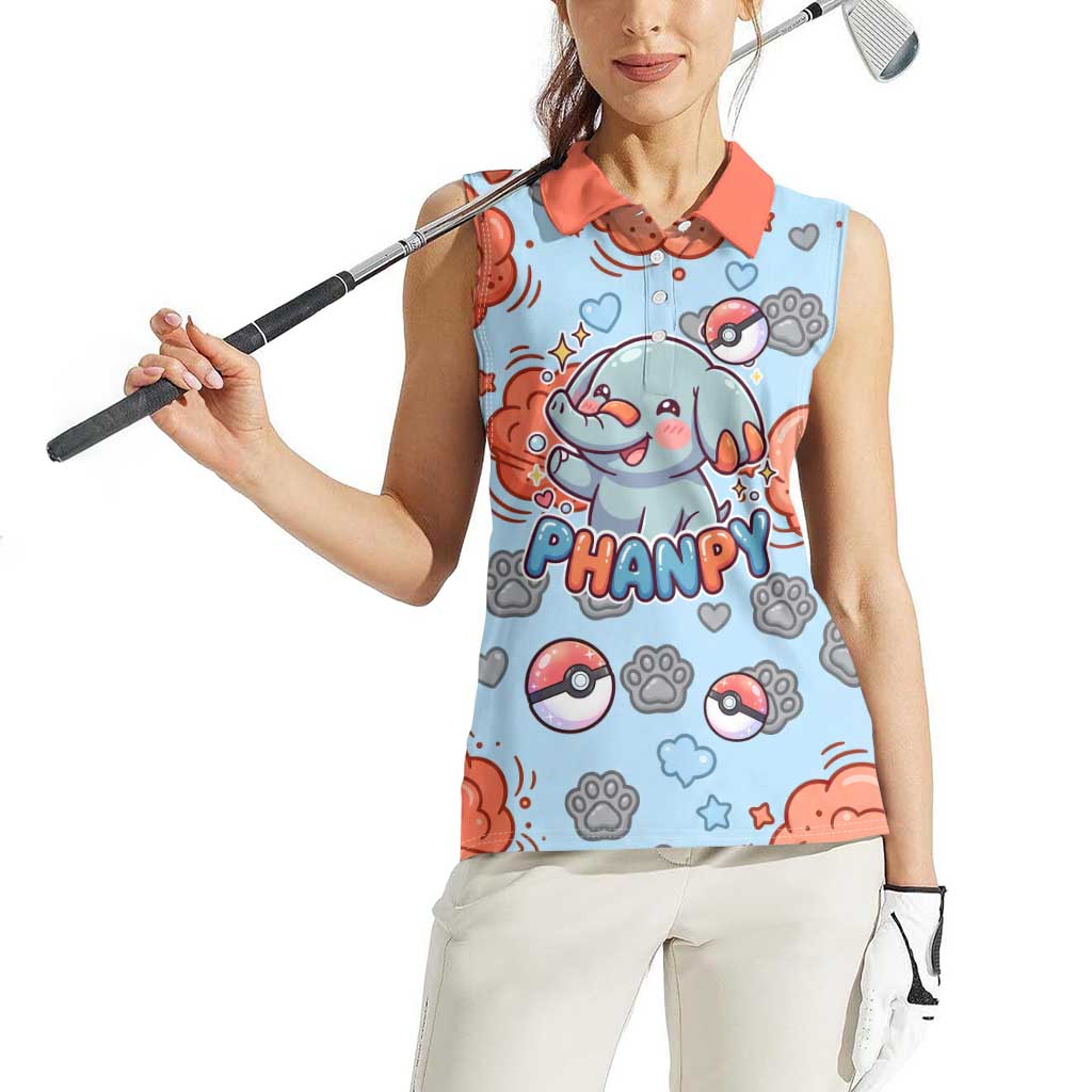 Phanpy Women Sleeveless Polo Shirt Playful Kawaii Cloud Burst Art