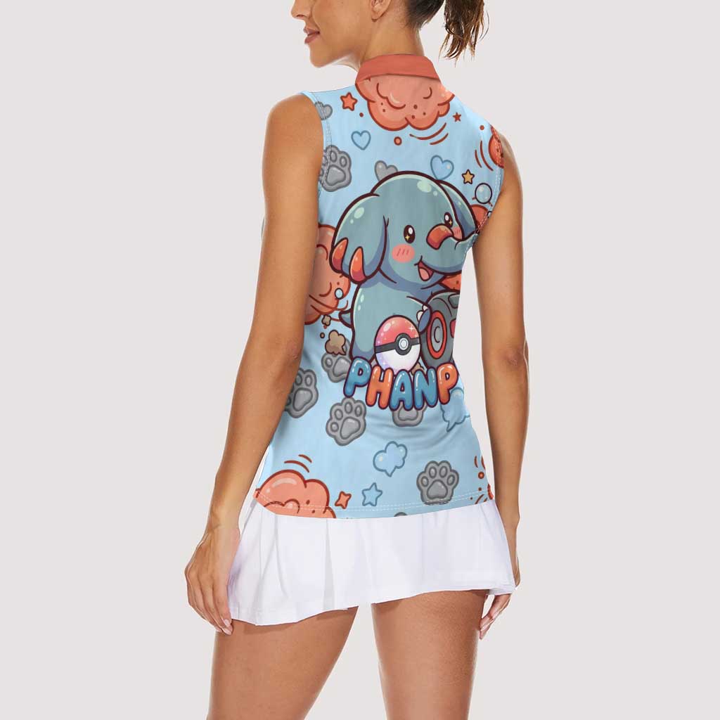 Phanpy Women Sleeveless Polo Shirt Playful Kawaii Cloud Burst Art