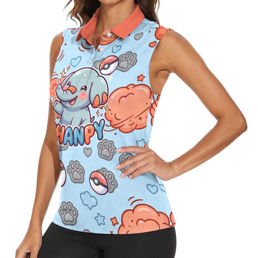 Phanpy Women Sleeveless Polo Shirt Playful Kawaii Cloud Burst Art