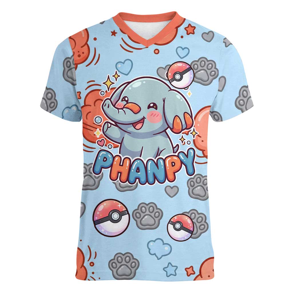Phanpy Women V-Neck T-Shirt Playful Kawaii Cloud Burst Art