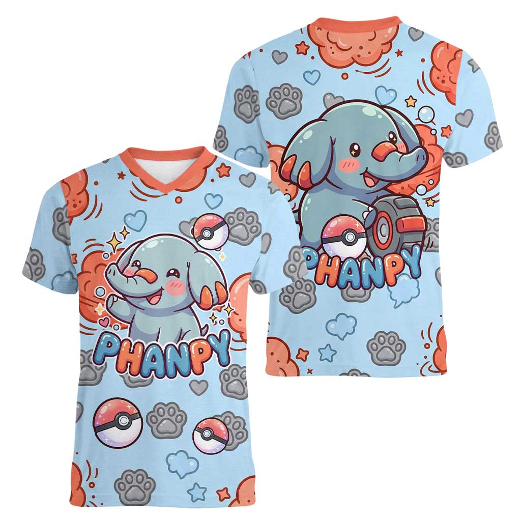 Phanpy Women V-Neck T-Shirt Playful Kawaii Cloud Burst Art