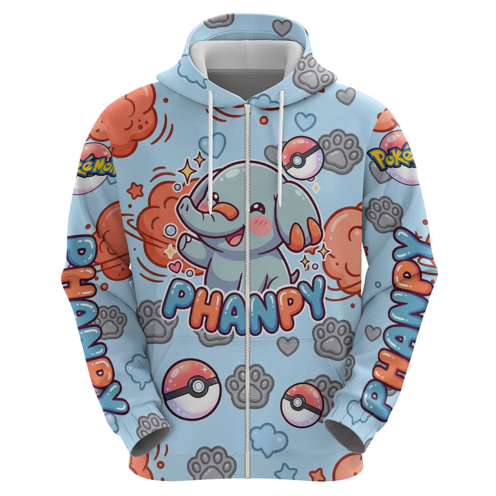 Phanpy Zip Hoodie Playful Kawaii Cloud Burst Art