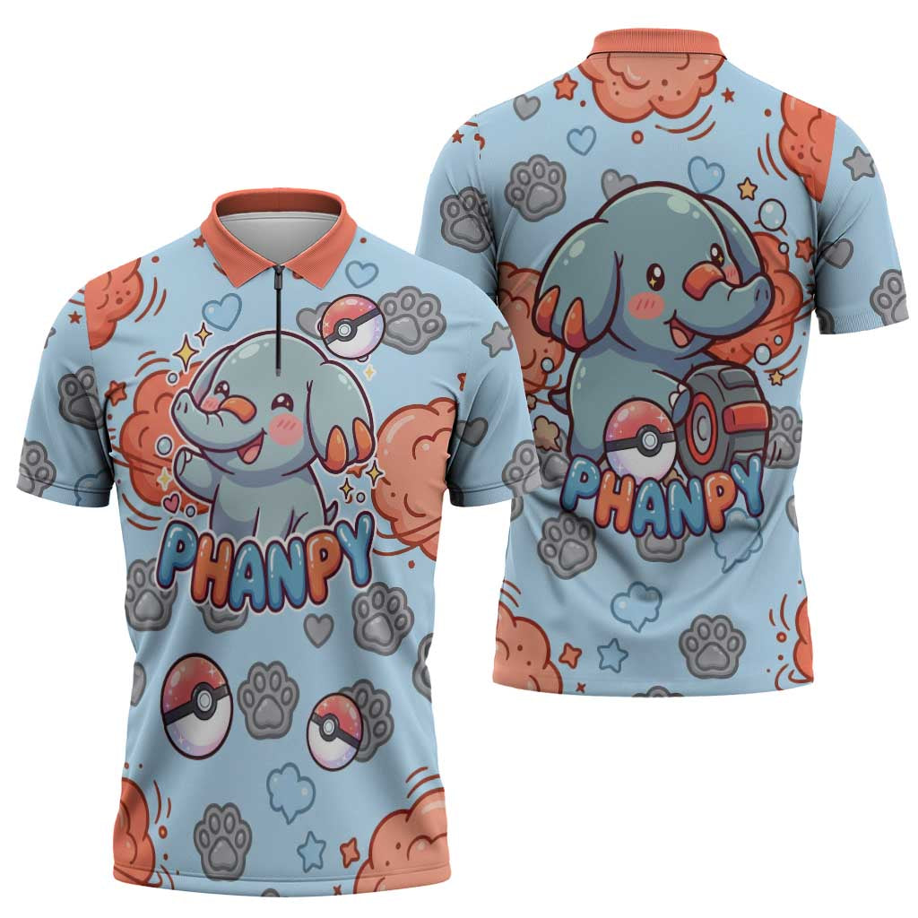 Phanpy Zipper Polo Shirt Playful Kawaii Cloud Burst Art
