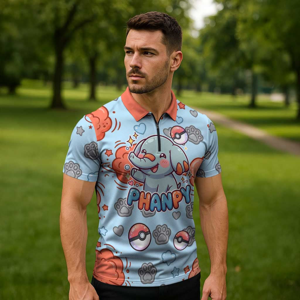 Phanpy Zipper Polo Shirt Playful Kawaii Cloud Burst Art